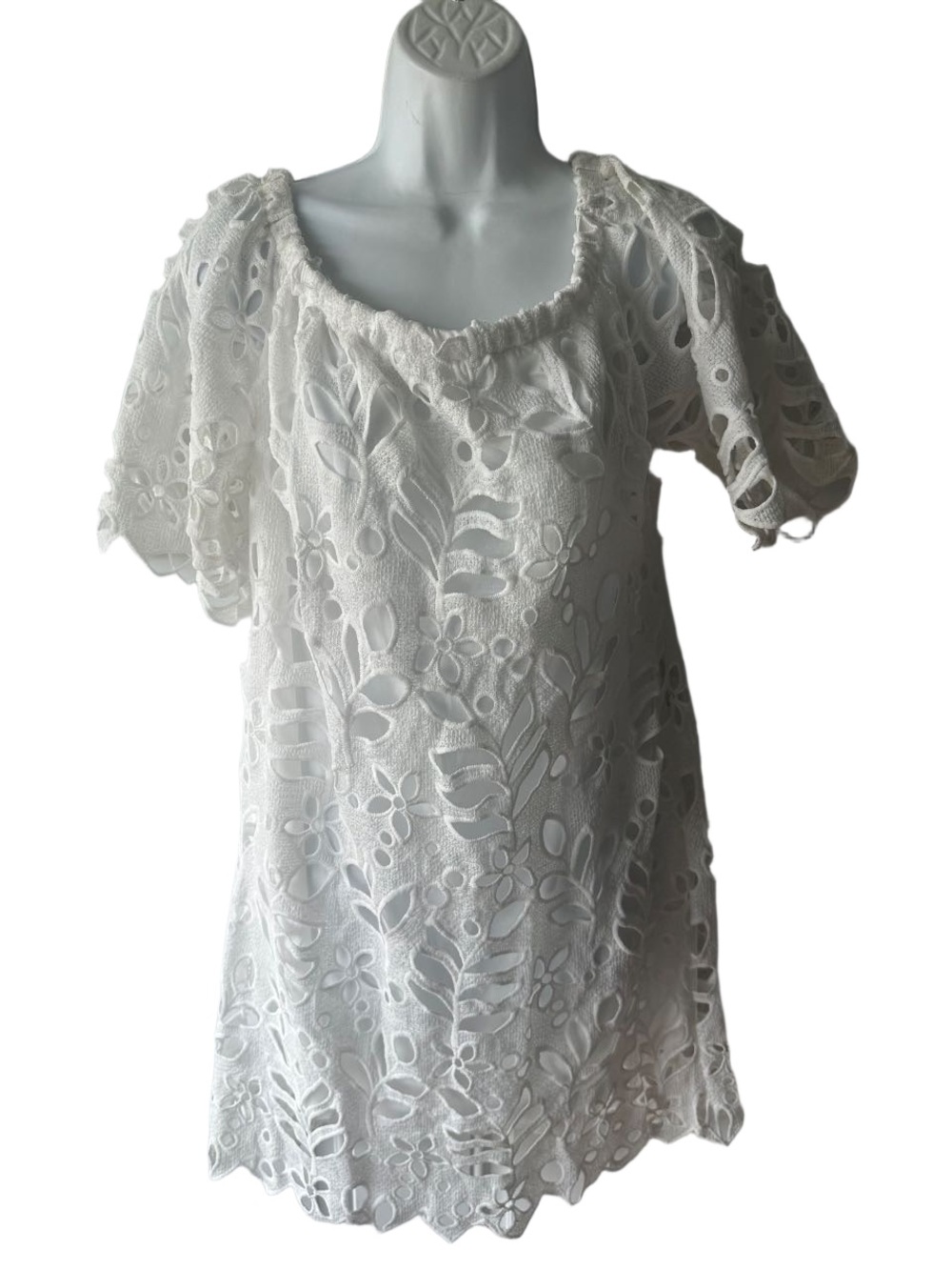 PRETTYGARDEN White Floral Lace Off-Shoulder Mini Dress Size L